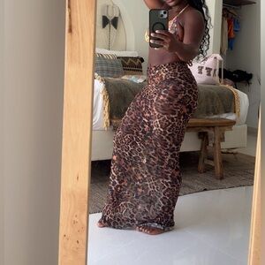 Leopard Print Maxi Cover-up Skirt
